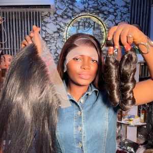 Human Hair Blend Frontal with Two Bouncy Bundles