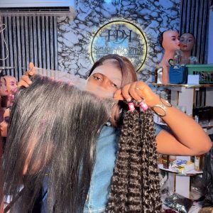 Human Hair Blend Frontal with Two Curly Bundles