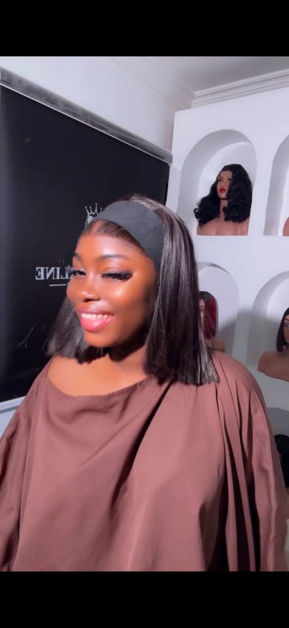 Human Hair Blend Bob Band Wig